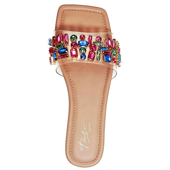 Thalia Sodi JILLENE Slide Square Toe Flats Sandals Clear/Multicolor Size 6.5 - Picture 1 of 6